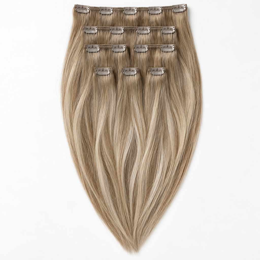 Donkerbruine clip in hairextensions van 100% echt haar